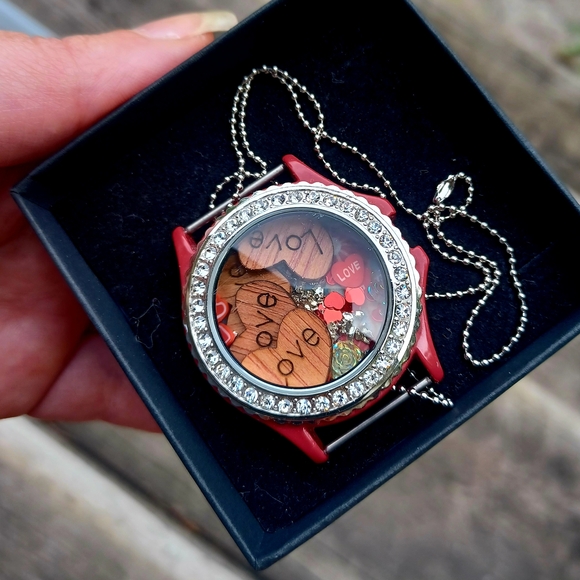 Jewelry - Red Love-Themed Upcycled Watch Necklace